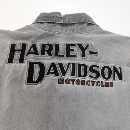 Chemise Harley Davidson M Grise Vintage Brodée Dos Manches Longues Coton