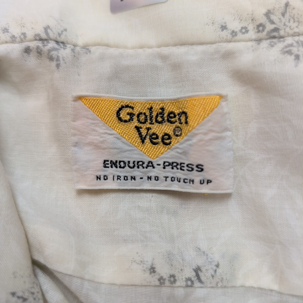 Chemise Golden Vee Endura Press M Vintage Col Pointe Beige Fleuri Manches courte