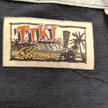 Chemise Hawaïenne TIKI XL 100% Soie Noire Fleurs Tropicales manches courtes