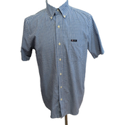 Chemise CHAPS Homme M à Carreaux Bleus et Blancs Manches Courtes Easy Care