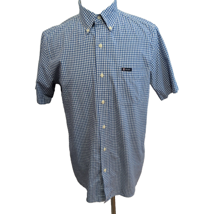 Chemise CHAPS Homme M à Carreaux Bleus et Blancs Manches Courtes Easy Care