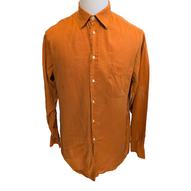 Chemise Luciano Barbera M Orange 100% Lin Made in Italy Poche manches longues