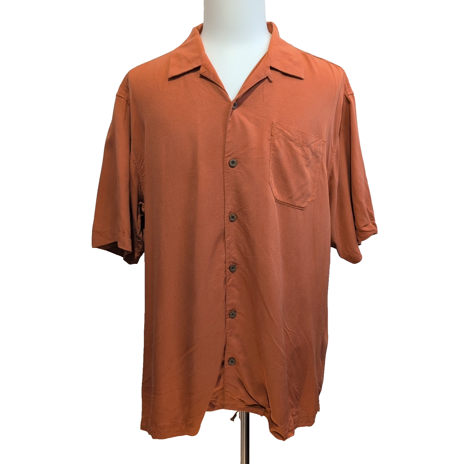 Chemise Hawaïenne Tommy Bahama Soie Orange Brodée Dos XL Tropical