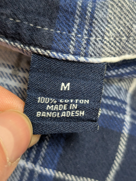 🌲 CHEMISE FLANELLE PERFORMANCE CHAPS M (M) CARREAUX BLEU BLANC LOGO CUIR
