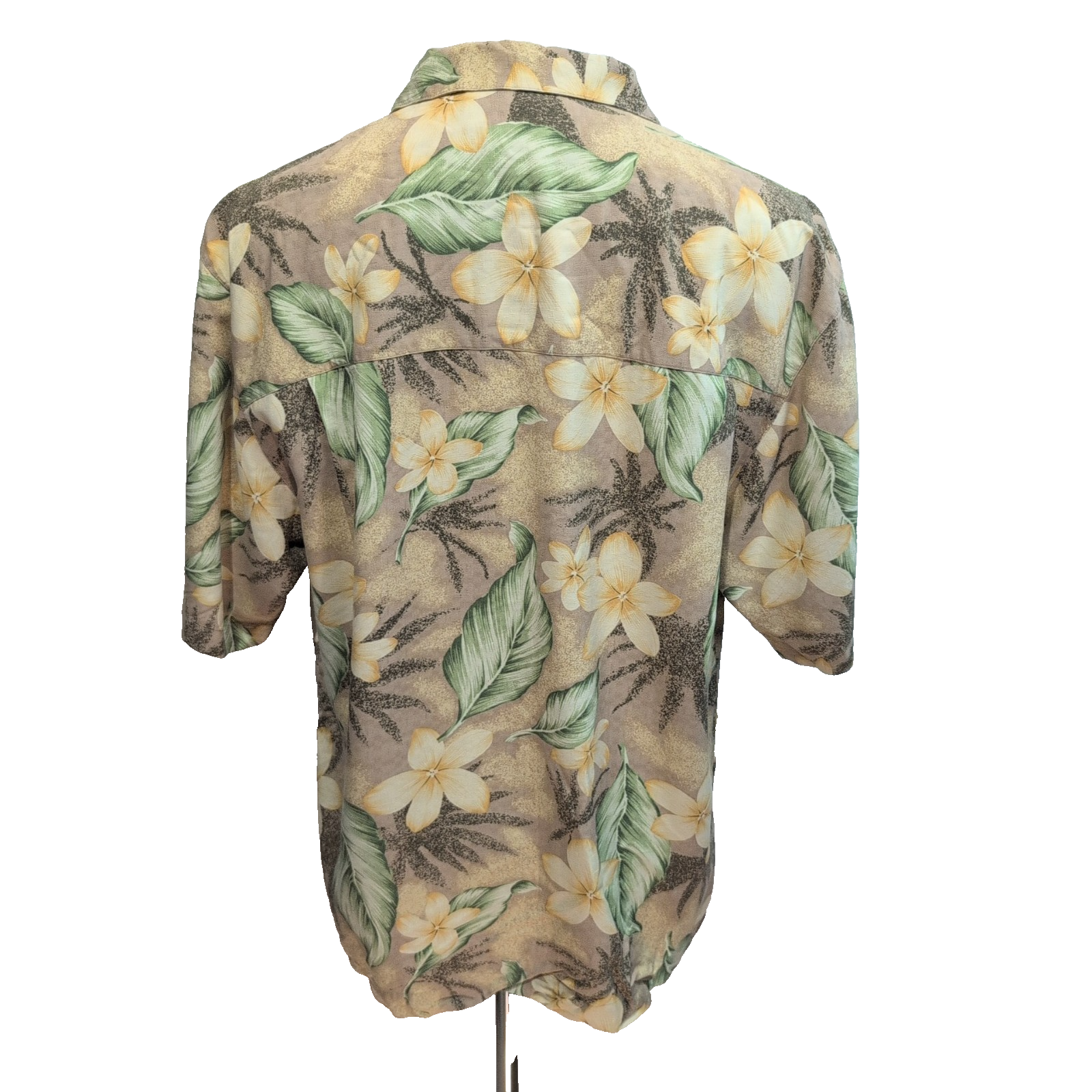 Chemise Hawaïenne Bermuda Bay M Soie Feuillage Fleurs Manches Courtes