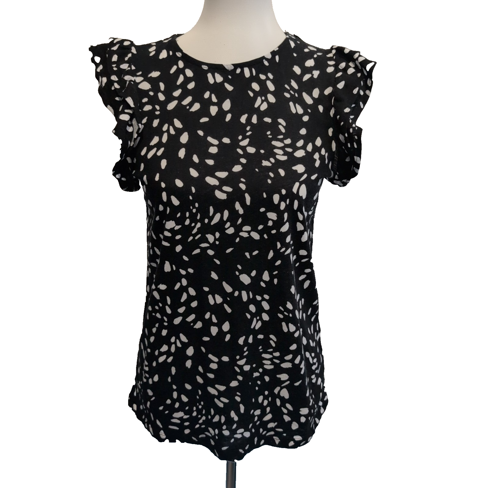 Haut Femme New Look Taille 36 Noir Blanc Volants Sans Manches Neuf Étiquette