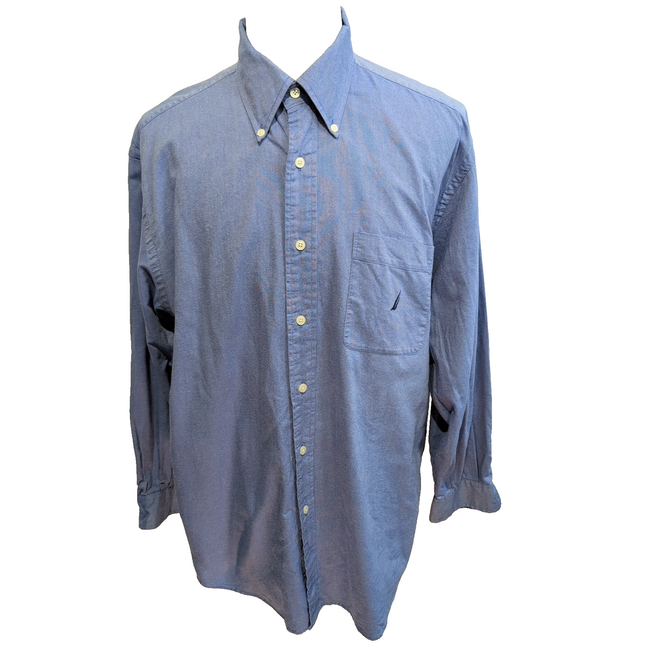 Chemise Nautica XL Bleu Uni Hong Kong 100% Coton manches longues
