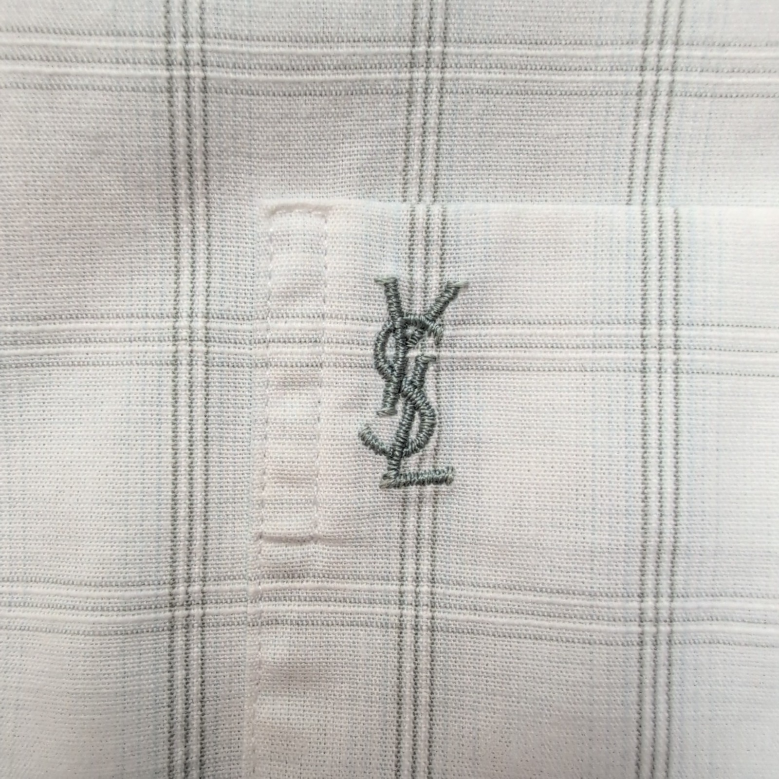 Chemise YVES SAINT LAURENT M Blanche Carreaux Gris 100% Coton Manches Courtes