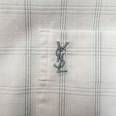 Chemise YVES SAINT LAURENT M Blanche Carreaux Gris 100% Coton Manches Courtes