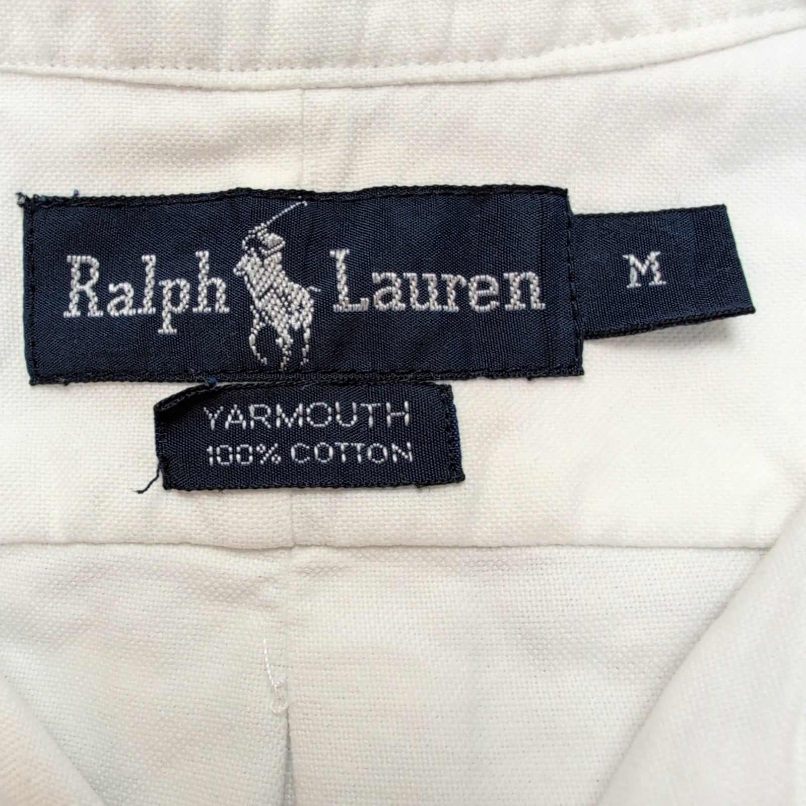 Chemise Ralph Lauren Yarmouth M Blanc Uni Logo Marron Manches Courtes