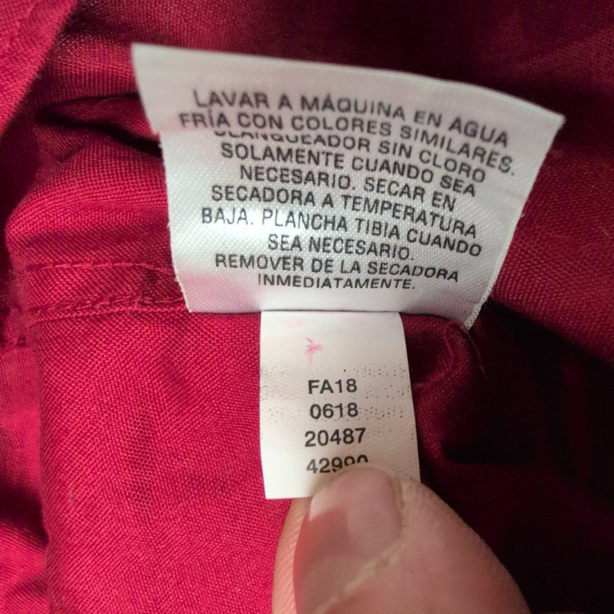 Chemise Club Room L Rouge Unie 100% Coton Poche manche longues