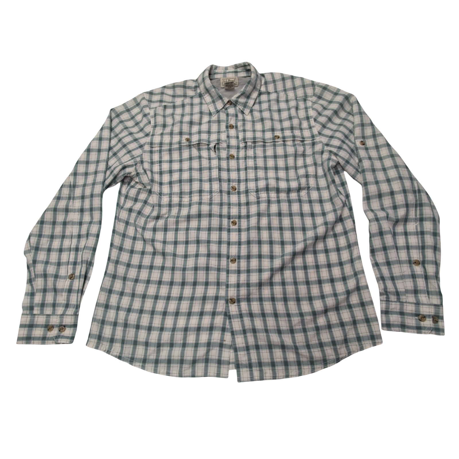 Chemise L.L. Bean Nylon kaki à carreaux taille M #142e