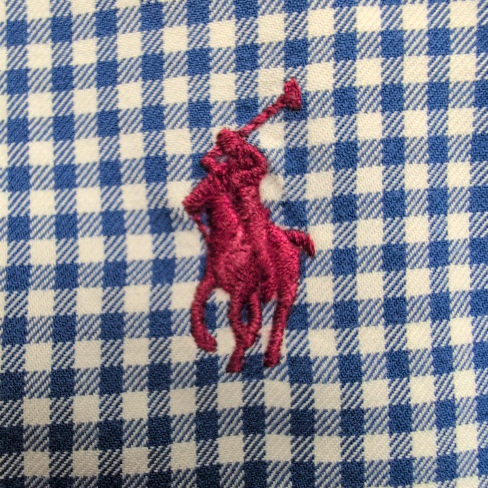 Chemise Ralph Lauren Homme M Bleu Petits Carreaux Logo Rouge Vintage