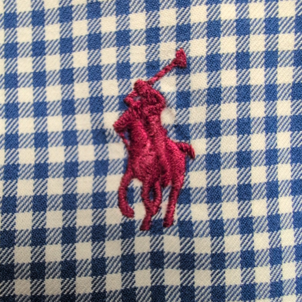 Chemise Ralph Lauren Homme M Bleu Petits Carreaux Logo Rouge Vintage