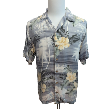Chemise Hawaïenne Tommy Bahama Taille S Bleu Palmiers 100% Soie