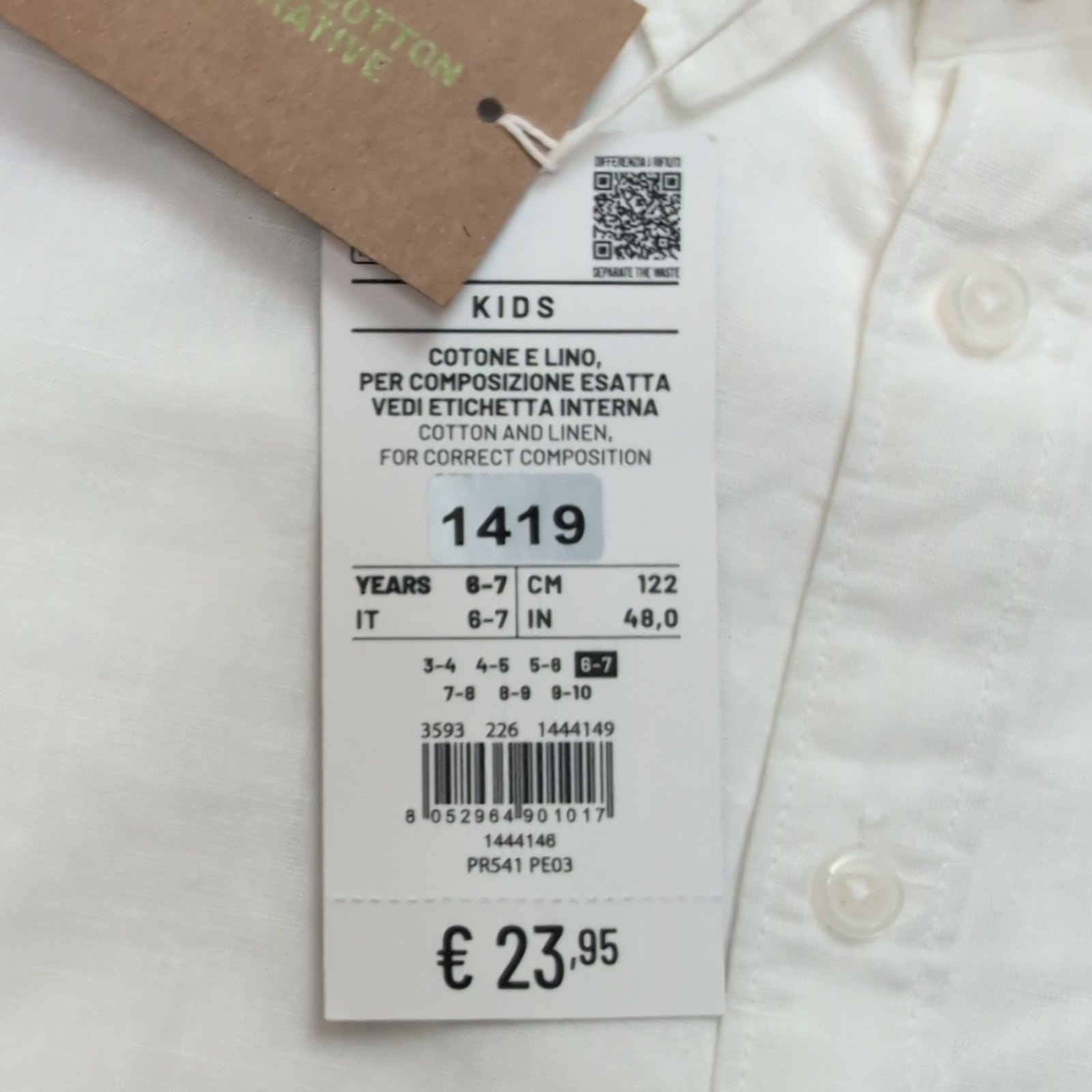 Chemise OVS 6/7 Ans Neuve Étiquette Blanche Coton Lin Coupe Ajustée