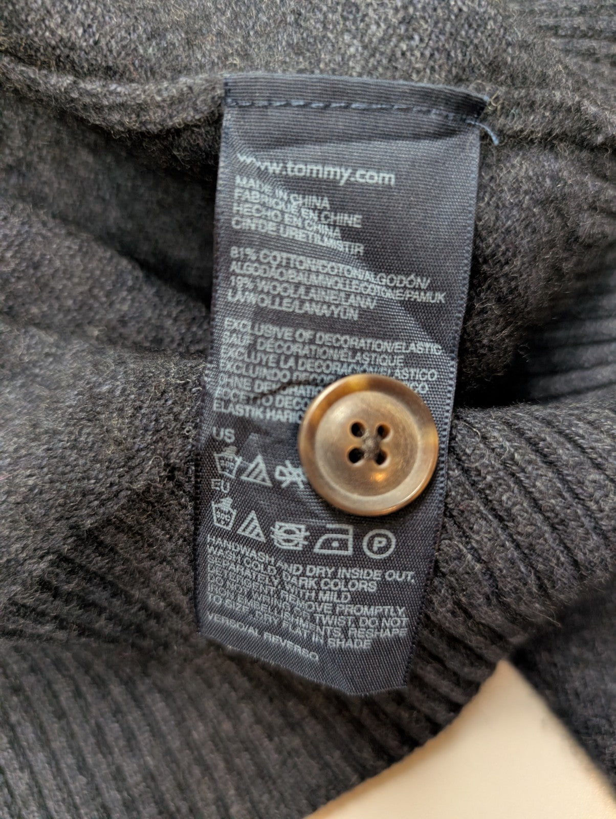 Pull Tommy Hilfiger Col Roulé Boutonné Gris Foncé - Taille S (Étiquette M)