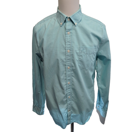 Chemise Nautica L Turquoise Micro Carreaux Slim Fit Coton Logo Brodé