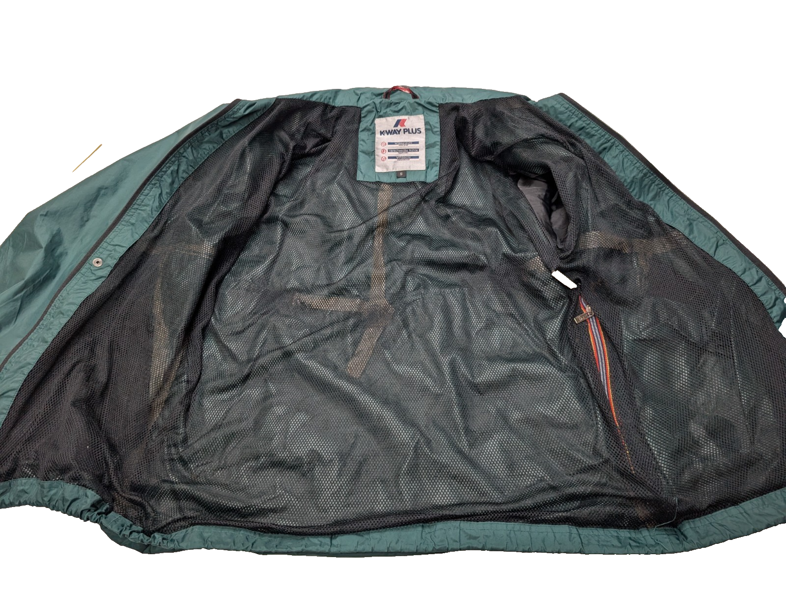 K-WAY Plus Veste Imperméable S Vert Foncé Coupe-Vent Capuche dans Col | 319BSR