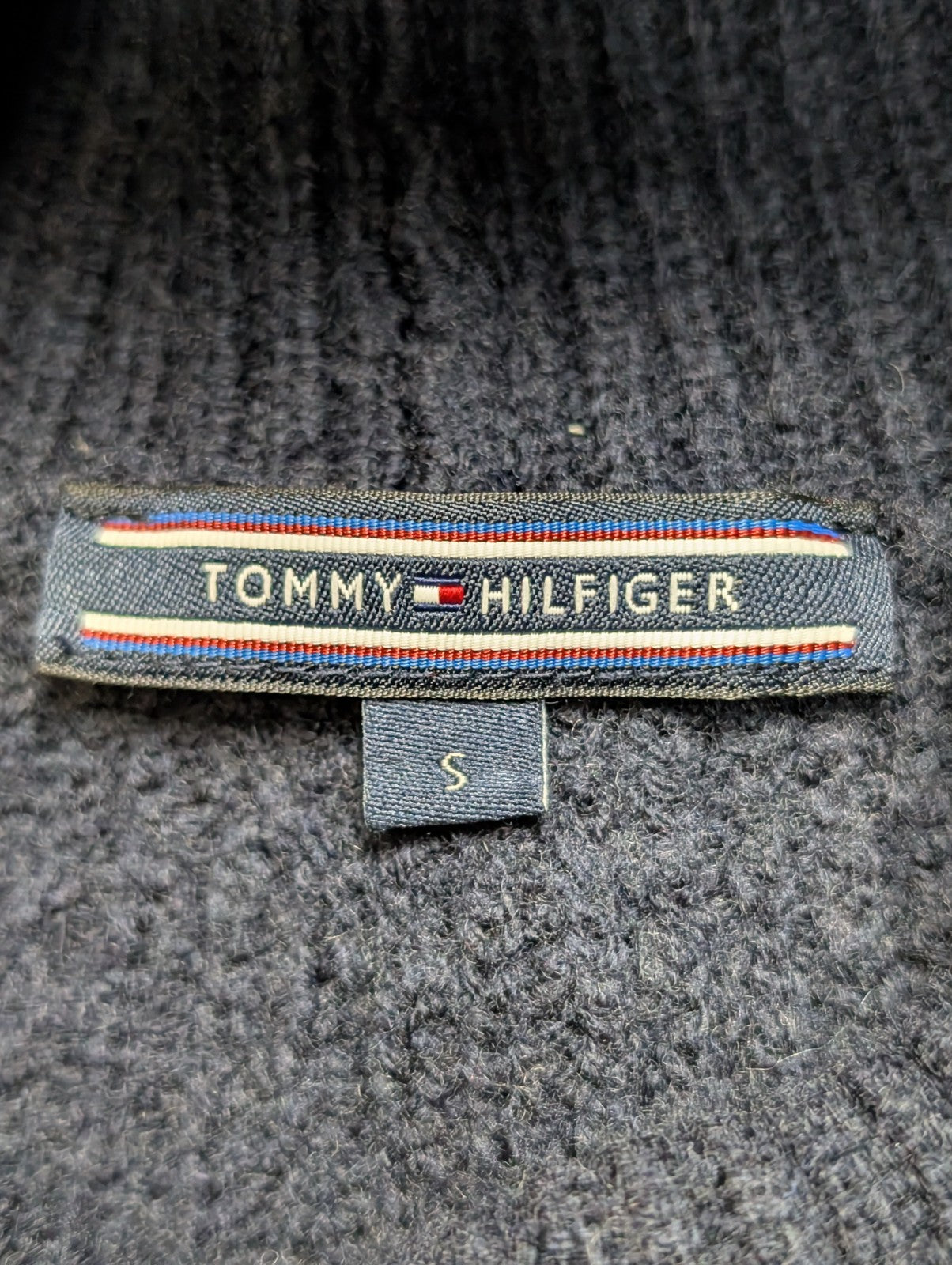 Pull Tommy Hilfiger Femme Col Roulé Bleu Marine Laine d'Agneau Taille S
