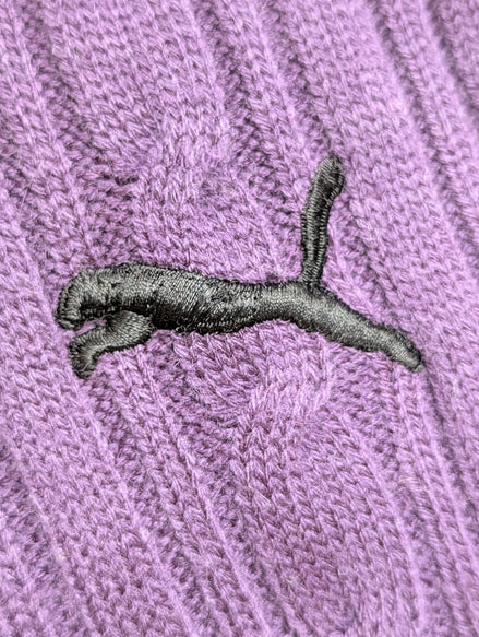 Pull Vintage Puma sans Manche Violet - Maille Torsadée - Taille M