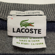 Pull Lacoste L Taille 5 coton cachemire bleu gris rayures col rond