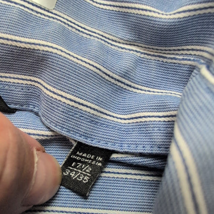 Chemise Sean John XL/XXL Bleue Rayures Blanches 100% Coton Manches Longues