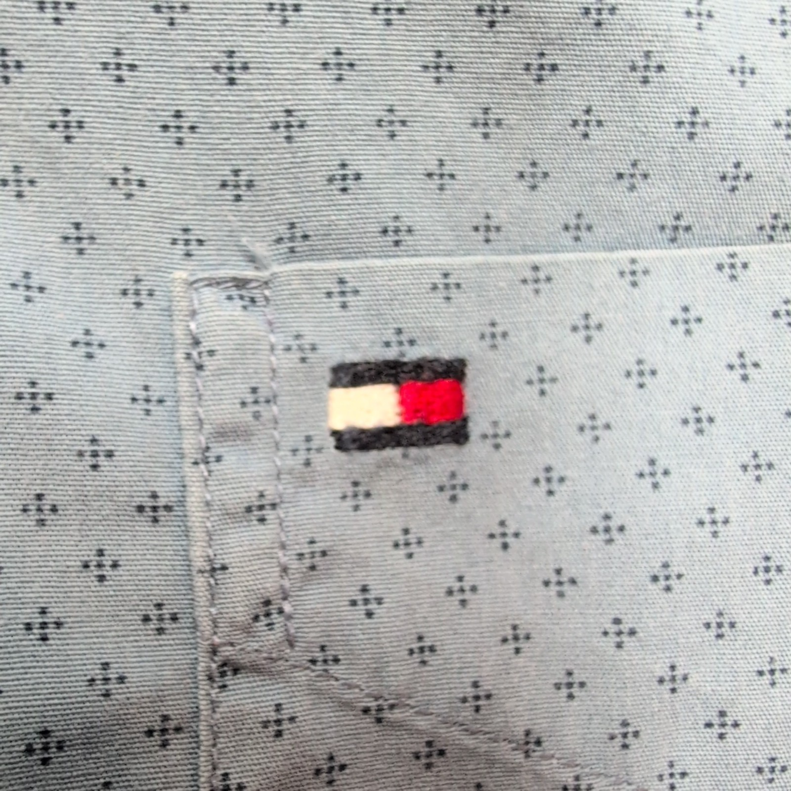 Chemise Tommy Hilfiger Homme Taille M New York Fit Bleue Micro Motif Coton