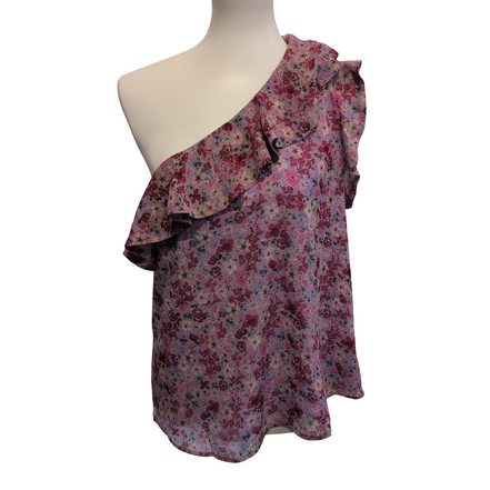 Haut Femme La Redoute Taille 40 Fleuri Rose Rouge Asymétrique Volants Neuf