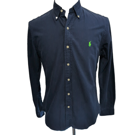 Chemise Polo Ralph Lauren Taille M Slim Fit Bleu Marine Logo Vert Fluo