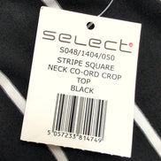 Haut Femme Select Taille M Noir Rayures Blanches Crop Top Neuf Étiquette