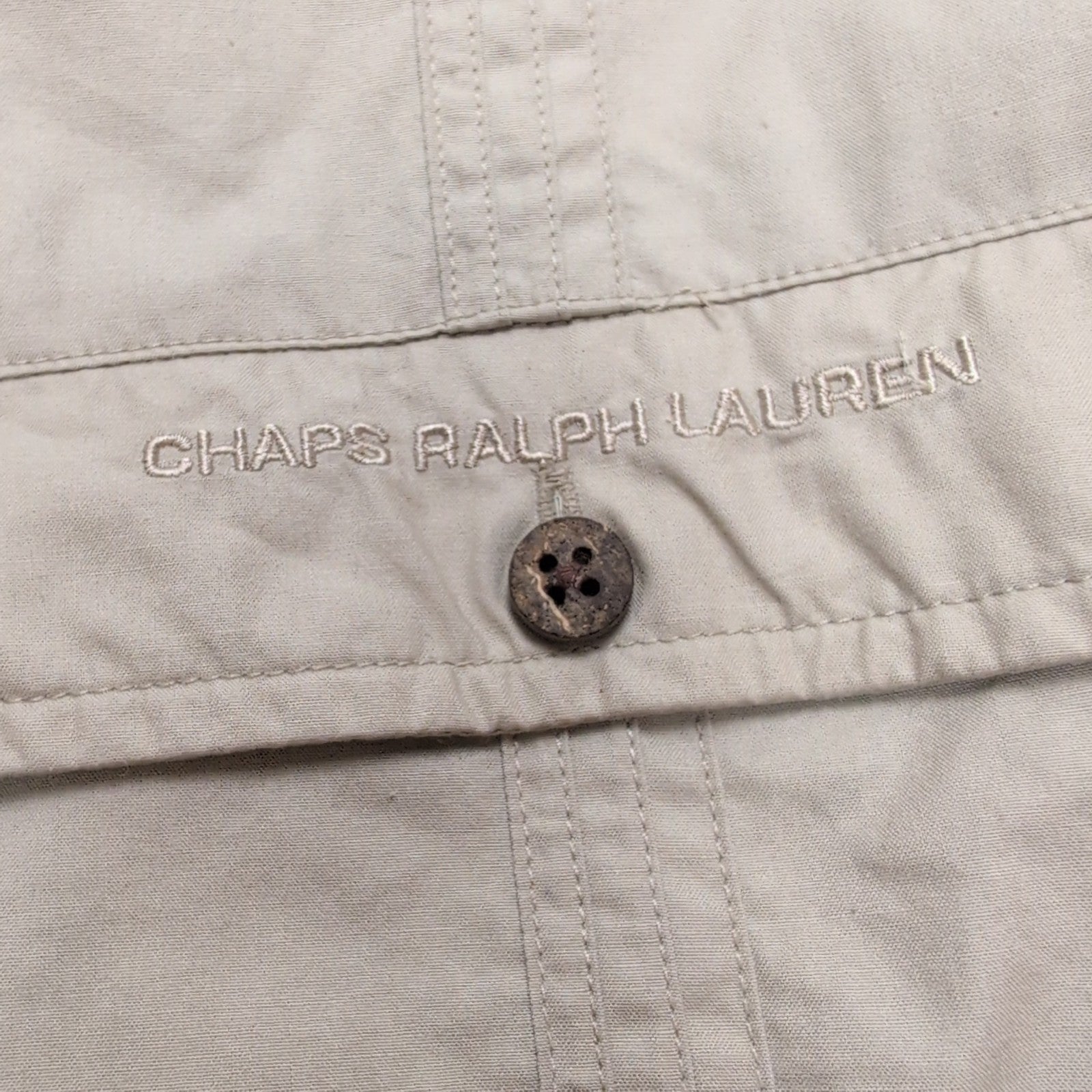 Chemise Chaps Ralph Lauren Manches Courtes Crème Coton Cuba Café Taille XLT