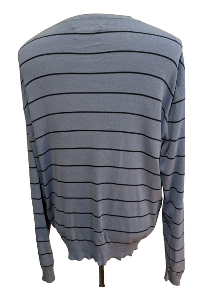 Pull Fin Polo Ralph Lauren Rayures Col V Taille XL Pima Coton Logo Bleu Marin