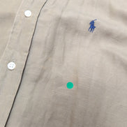 Chemise Ralph Lauren Blake XL Soie Lin Kaki Logo Bleu Marine mancheslongues