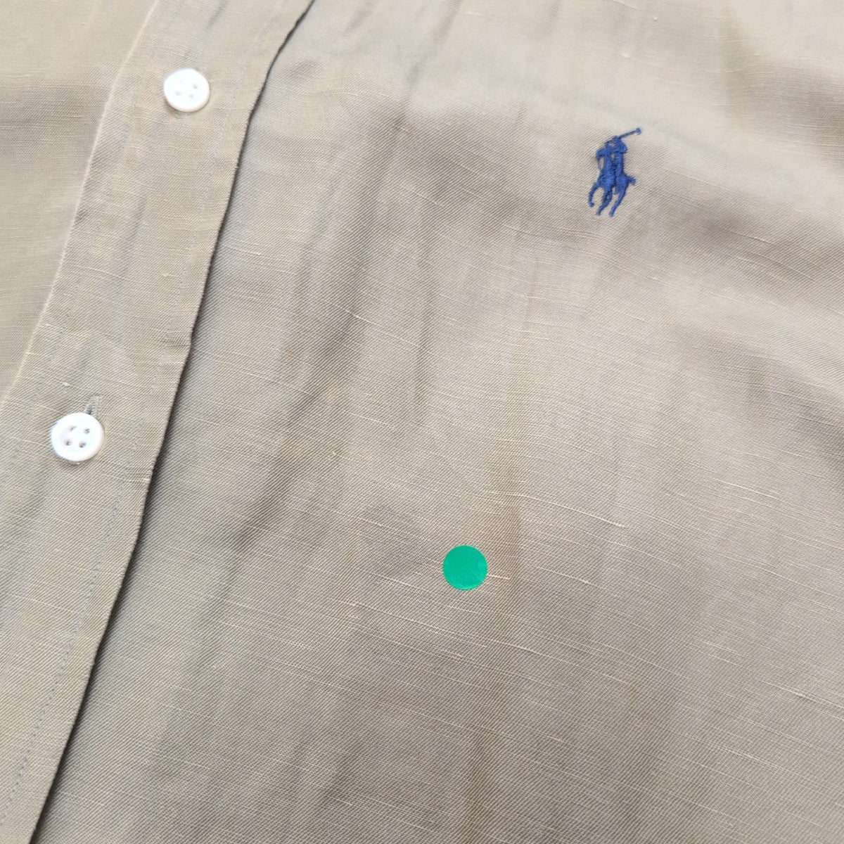 Chemise Ralph Lauren Blake XL Soie Lin Kaki Logo Bleu Marine mancheslongues
