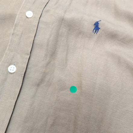 Chemise Ralph Lauren Blake XL Soie Lin Kaki Logo Bleu Marine mancheslongues