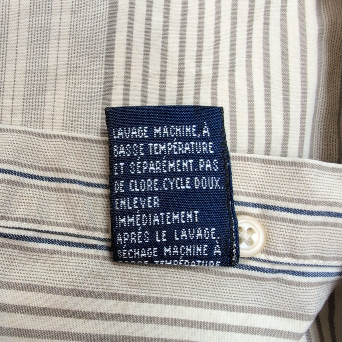 Chemise Nautica Made in USA LG Marron Rayures Col Mao 100% Coton