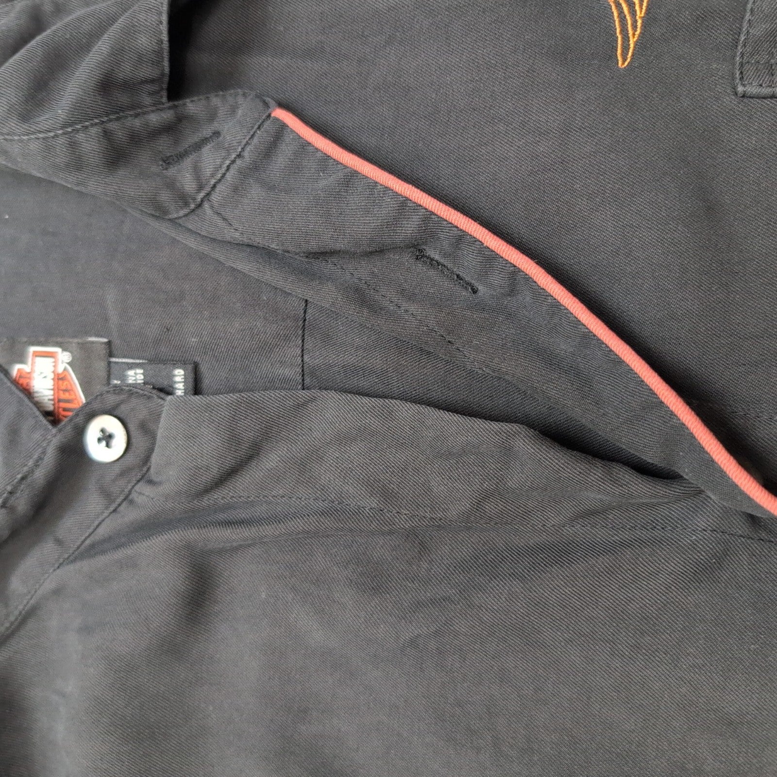 Chemise Harley Davidson XL Noir 100% Soie Boutons Gravés manches courtes