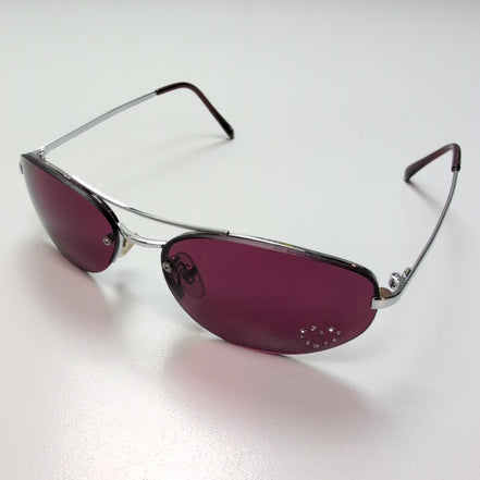 Lunettes de soleil Y2K Ovales Métal Chrome Détail Cœur Strass