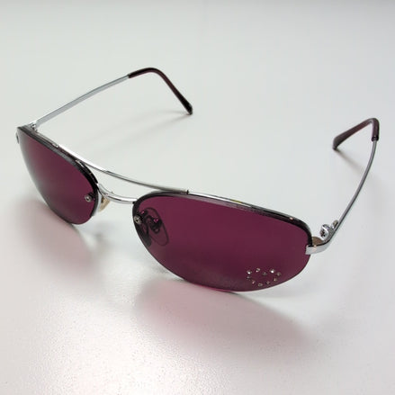 Lunettes de soleil Y2K Ovales Métal Chrome Détail Cœur Strass