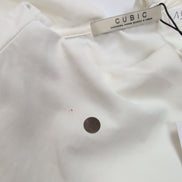 Chemisier Cubic T. M Femme Blanc Volants Strass Manches Courtes Neuf