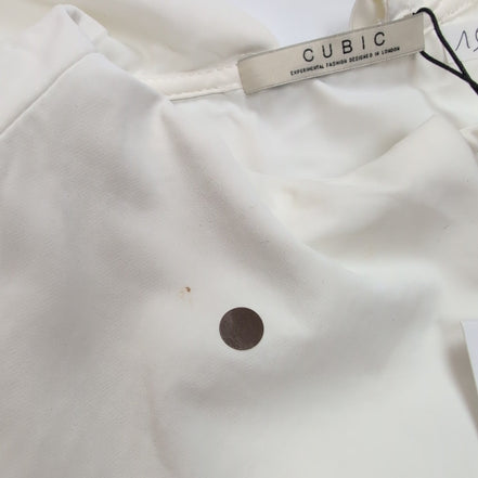 Chemisier Cubic T. M Femme Blanc Volants Strass Manches Courtes Neuf