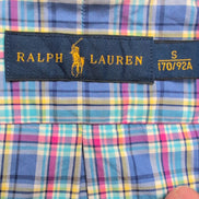 Chemise Ralph Lauren Homme S Bleu Jaune Rose Carreaux Logo Jaune Coton