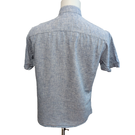Chemise Flax Yarn M Bleu Chiné 100% Lin Col Mao Slim Fit manches courtes