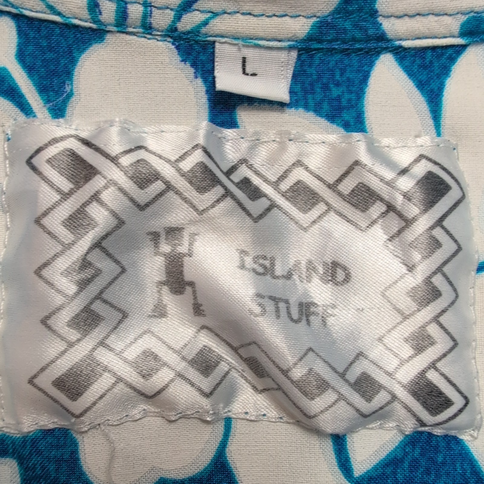 Chemise Hawaïenne Island Stuff Rayonne Bleu Fleurs Tropicales Taille L