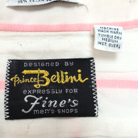 Chemise Prince Bellini Vintage XL Blanc Rayures Roses Col Pointu USA