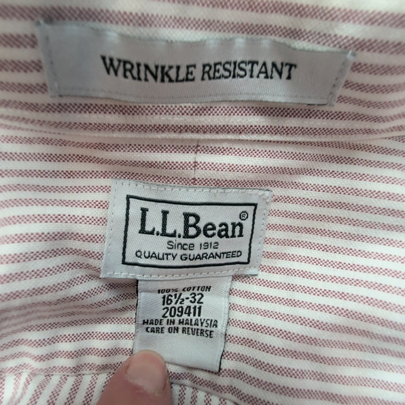 Chemise L.L. Bean rouge à rayures 1 poche taille L/XL