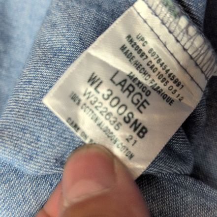 Chemise Dickies L Jean Bleu 100% Coton Poche Logo Manches Longues