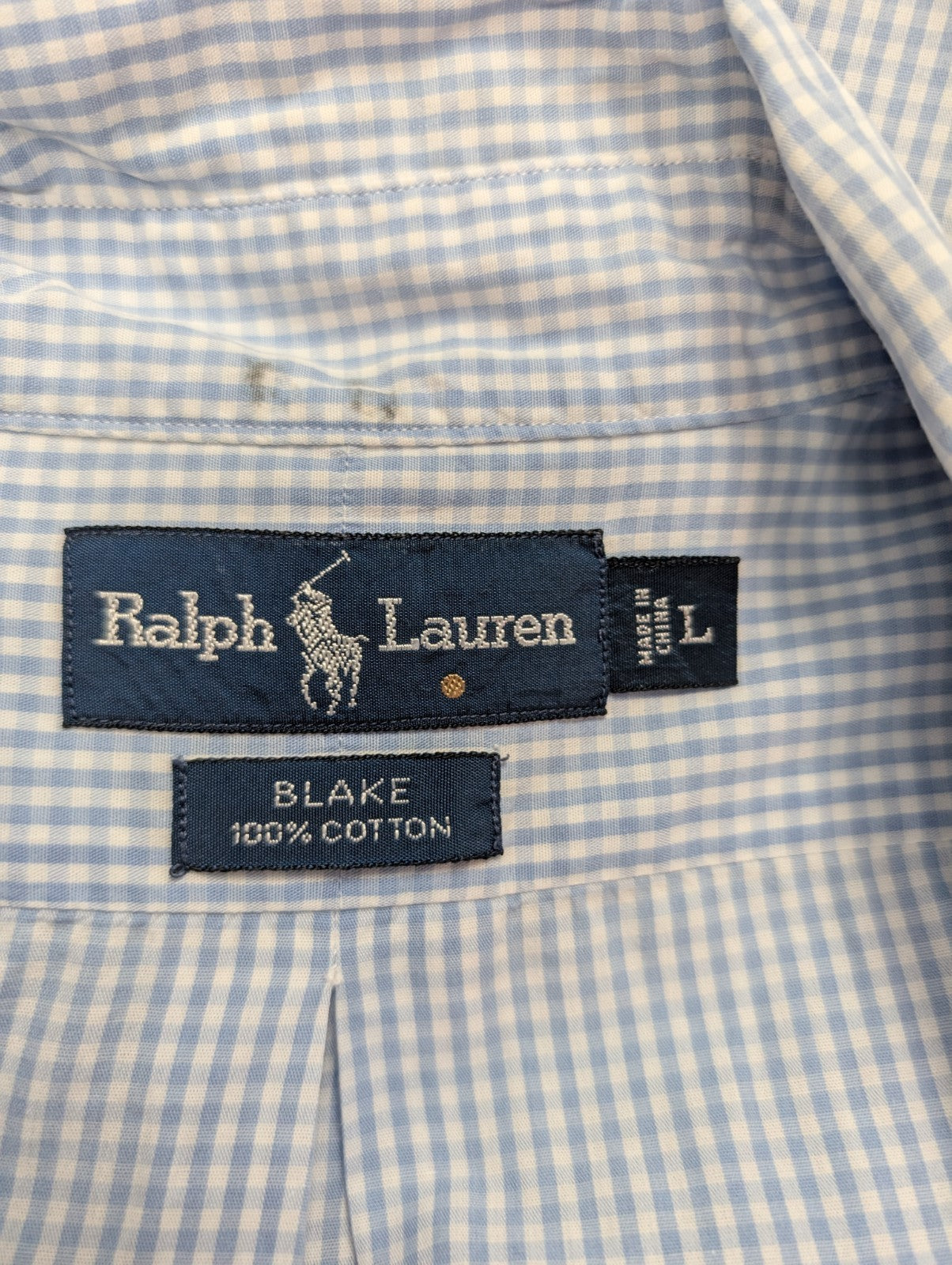 Ralph Lauren Chemise Homme XL Bleu Ciel Gingham Manches Longues Classic Blake
