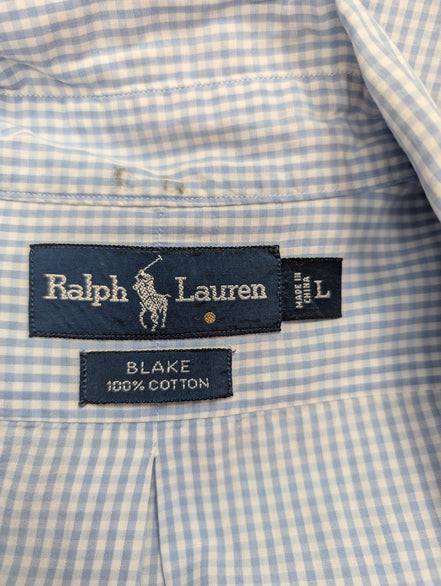 Ralph Lauren Chemise Homme XL Bleu Ciel Gingham Manches Longues Classic Blake
